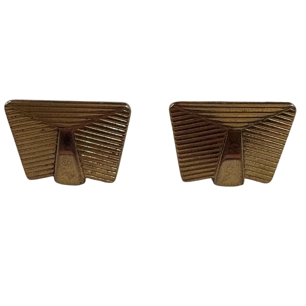 1970s Vtg Hanson‎ Gold Tone Cufflinks Textured Geometric Vintage Mens Jewelry